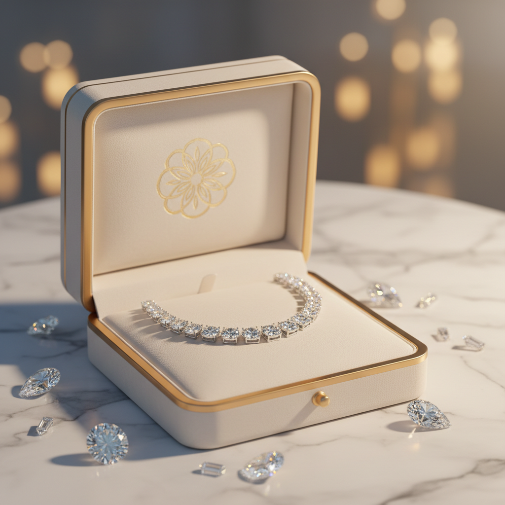 Tennis necklace presented in a jewelry gift box